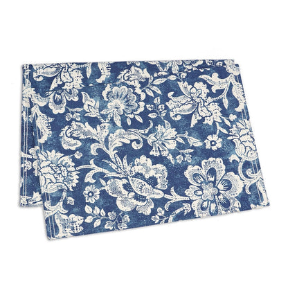 Indigo Blue Cotton Placemat | Bold Floral Block Print | 13×19 Inches | Set of 2, 4 & 6
