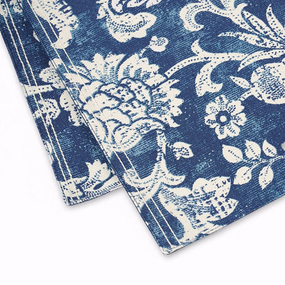 Indigo Blue Cotton Placemat | Bold Floral Block Print | 13×19 Inches | Set of 2, 4 & 6