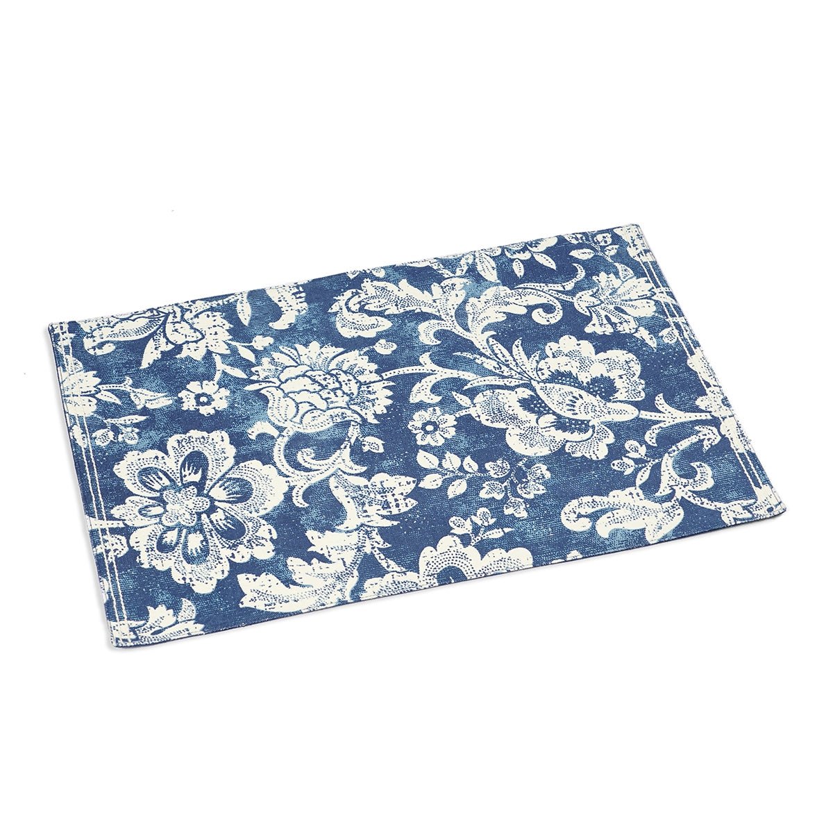 Indigo Blue Cotton Placemat | Bold Floral Block Print | 13×19 Inches | Set of 2, 4 & 6