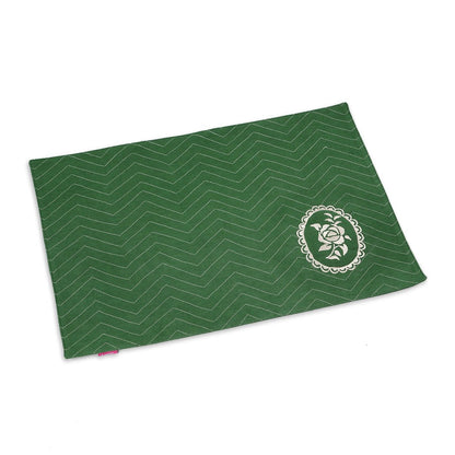 Green Dominoterie Rose Embroidered Placemat | 13×19 Inches | Set of 2, 4 & 6