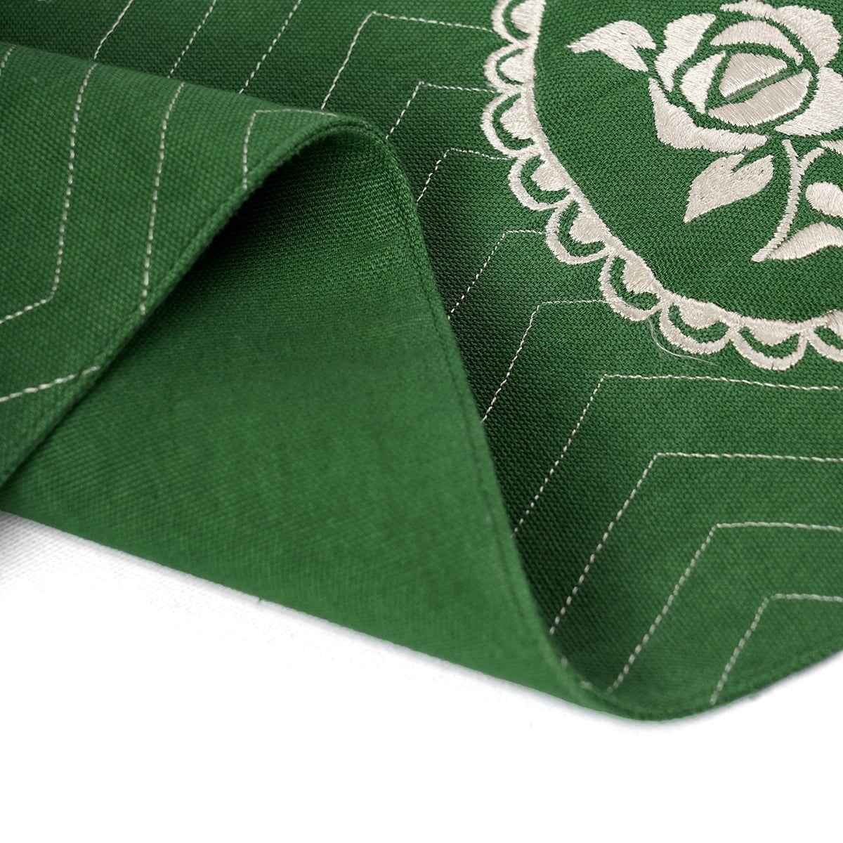 Green Dominoterie Rose Embroidered Placemat | 13×19 Inches | Set of 2, 4 & 6