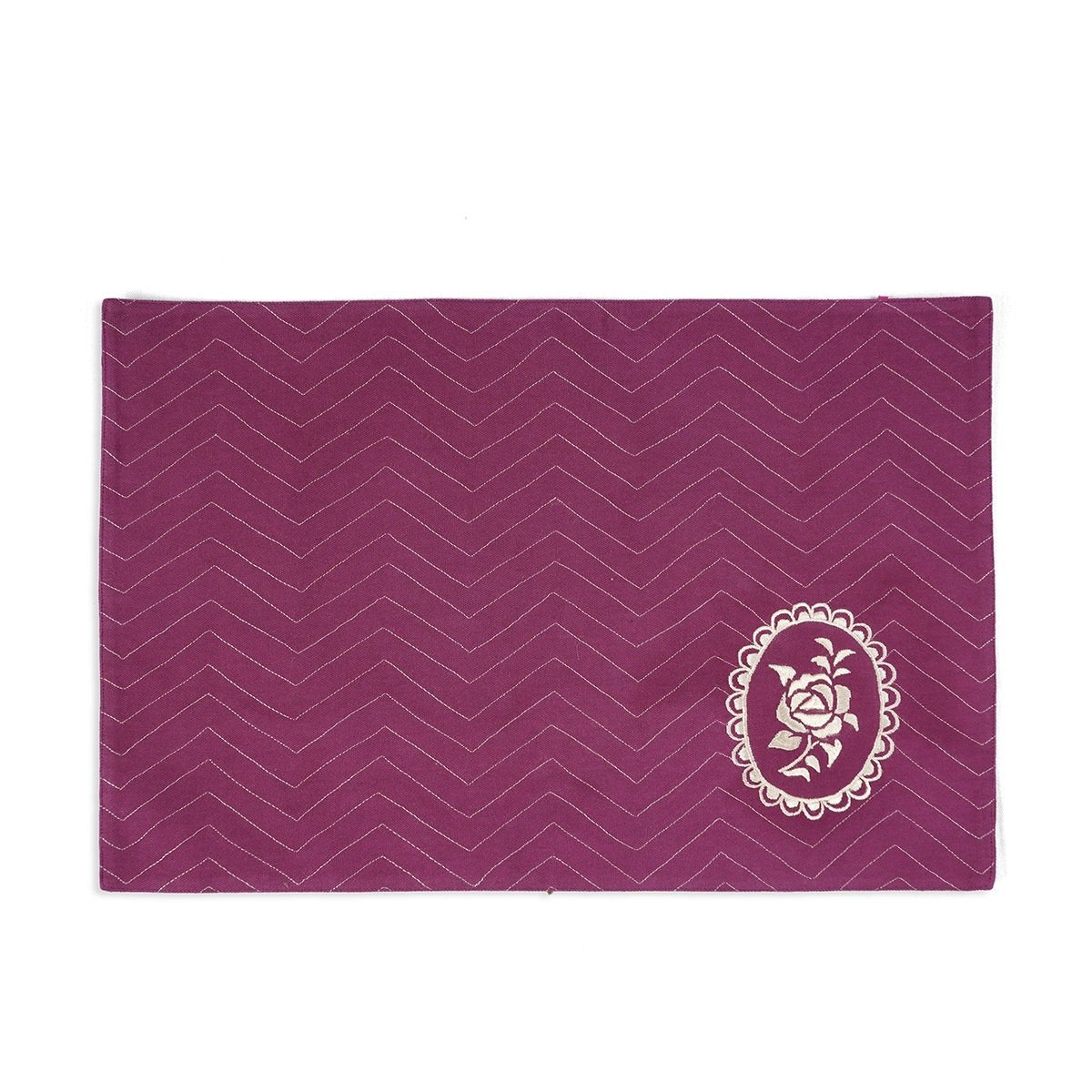 Maroon & Plum Dominoterie Rose Embroidered Placemat | 13×19 Inches | Set of 2, 4 & 6