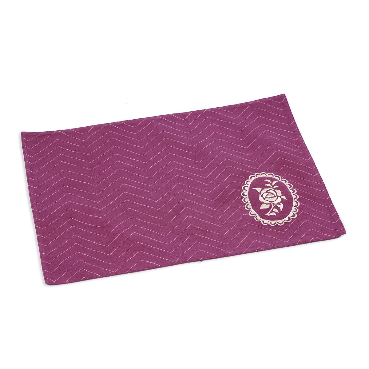 Maroon & Plum Dominoterie Rose Embroidered Placemat | 13×19 Inches | Set of 2, 4 & 6