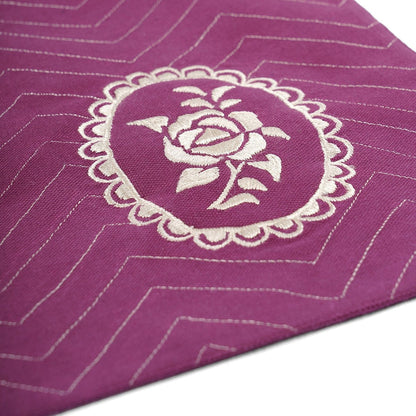 Maroon & Plum Dominoterie Rose Embroidered Placemat | 13×19 Inches | Set of 2, 4 & 6