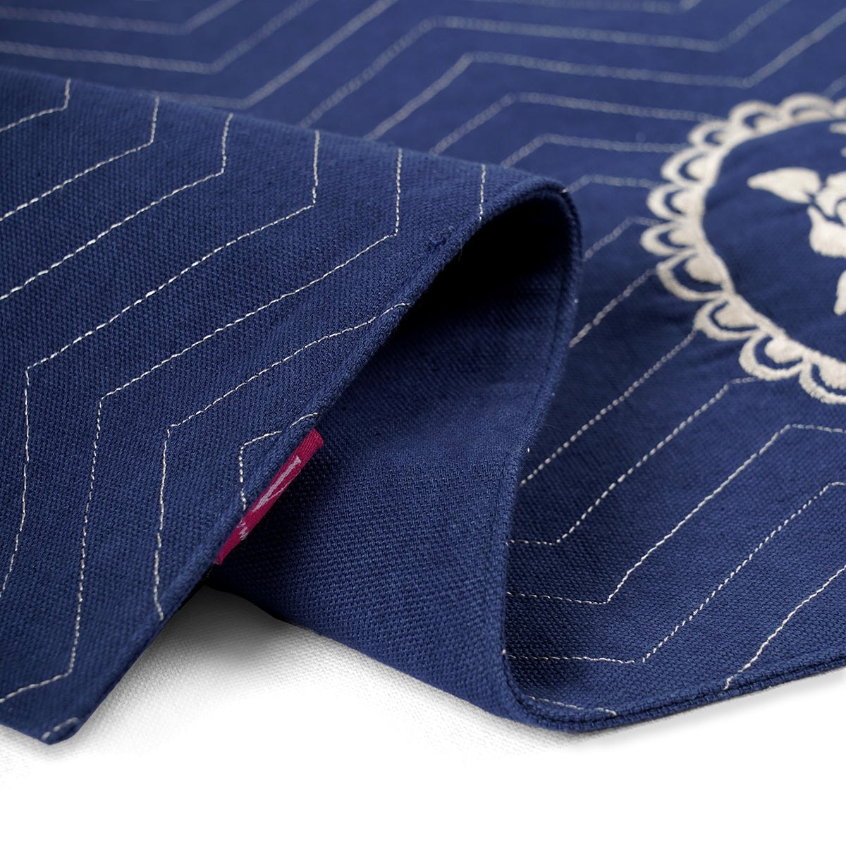 Indigo Blue Dominoterie Rose Embroidered Placemat | 13×19 Inches | Set of 2, 4 & 6