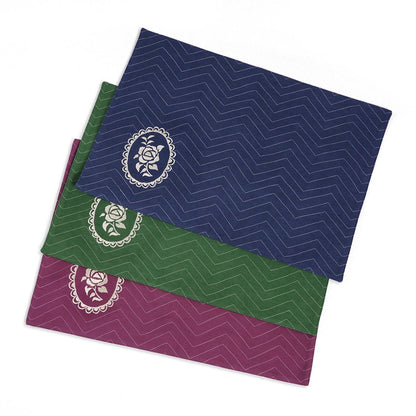 Indigo Blue Cotton Placemat with Chevron Rose Embroidery