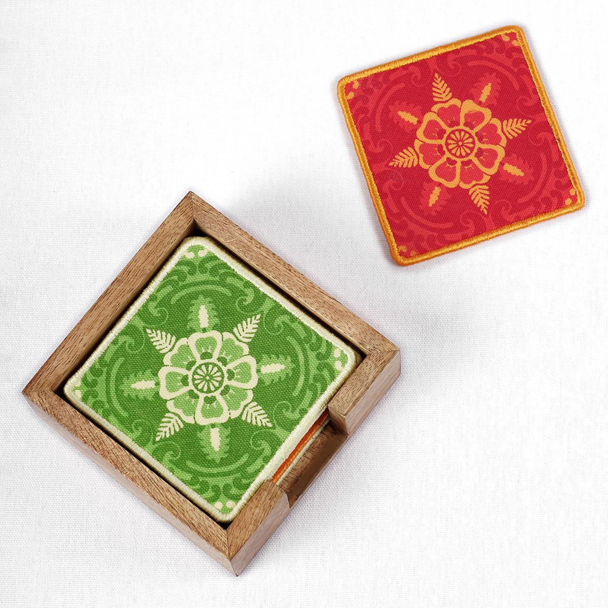 Premium 8‑Piece Reversible Cotton Coaster Set with Wooden Box