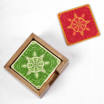 Premium 8‑Piece Reversible Cotton Coaster Set with Wooden Box