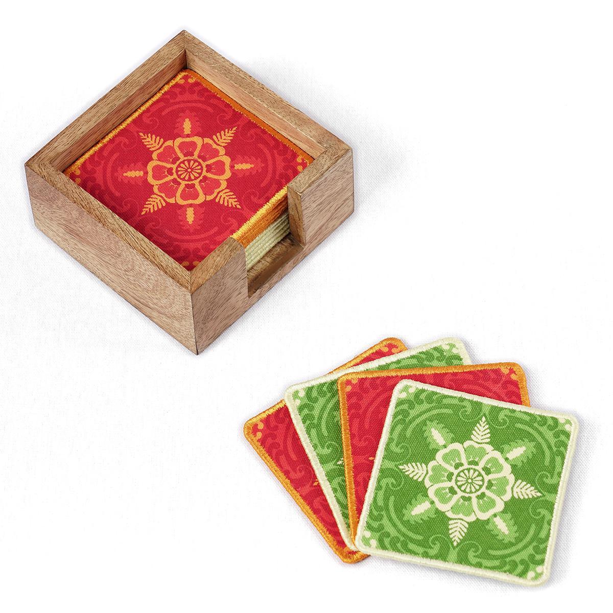 Premium 8‑Piece Reversible Cotton Coaster Set with Wooden Box