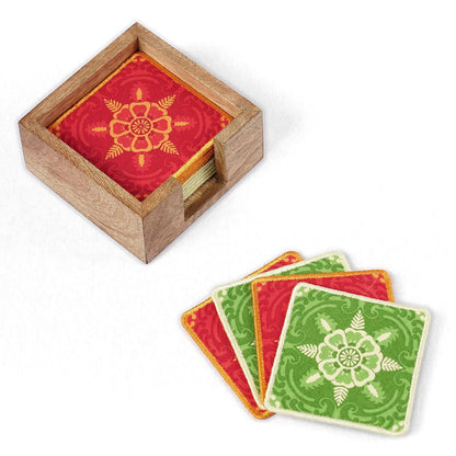 Premium 8‑Piece Reversible Cotton Coaster Set with Wooden Box