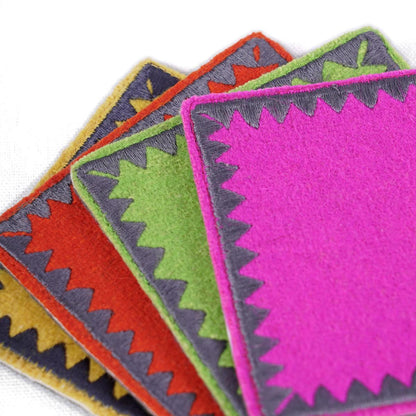 Premium Reversible Felt Embroidered Coaster Set with Wooden Box