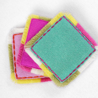 Boho Felt Fringe Coaster Set of 6 with Wooden Box