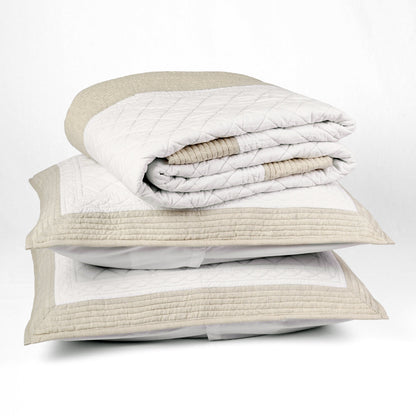 Shwet Natural & White Hand-Quilted Cotton Bed Set | Diamond Pattern | Quilt & Pillow Cases | Twin, Queen & King