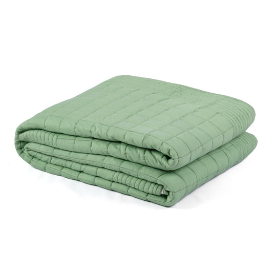 Sage Green Hand-Quilted Cotton Voile Quilt | Check Pattern | Twin, Queen & King Sizes