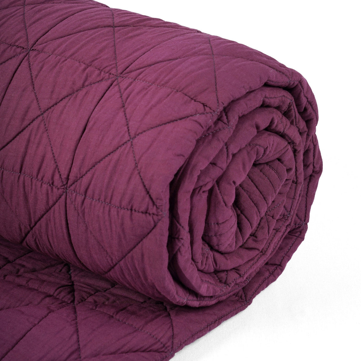 Plum Hand-Quilted Cotton Voile Quilt | Diamond Pattern | Twin, Queen & King Sizes