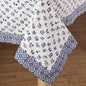 Indigo Dominoterie Small Floral Print Cotton Tablecloth with Geometric Border | Round, 4-Seater & 6-Seater