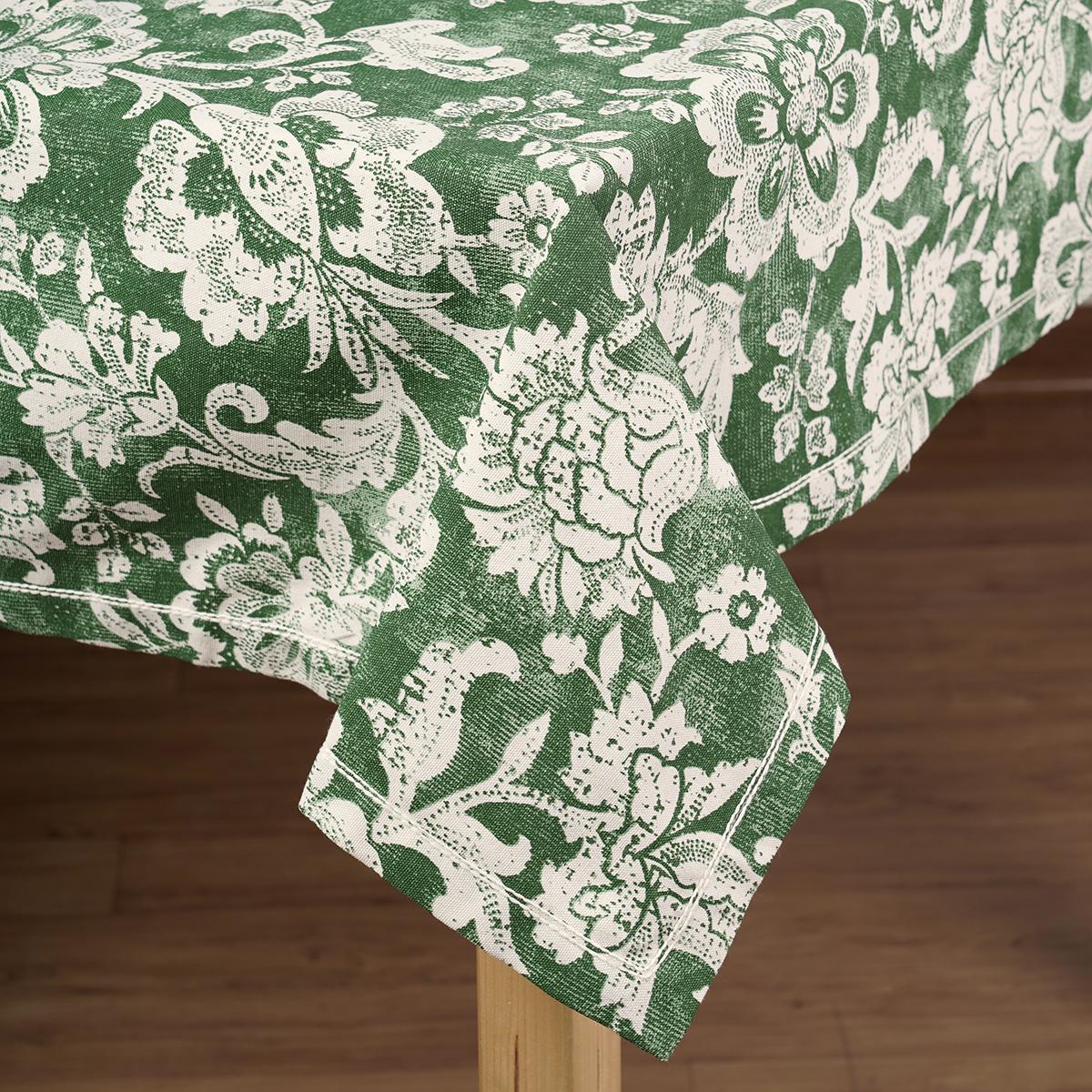 Green Dominoterie Bold Floral Print Cotton Tablecloth | Round, 4-Seater & 6-Seater Sizes