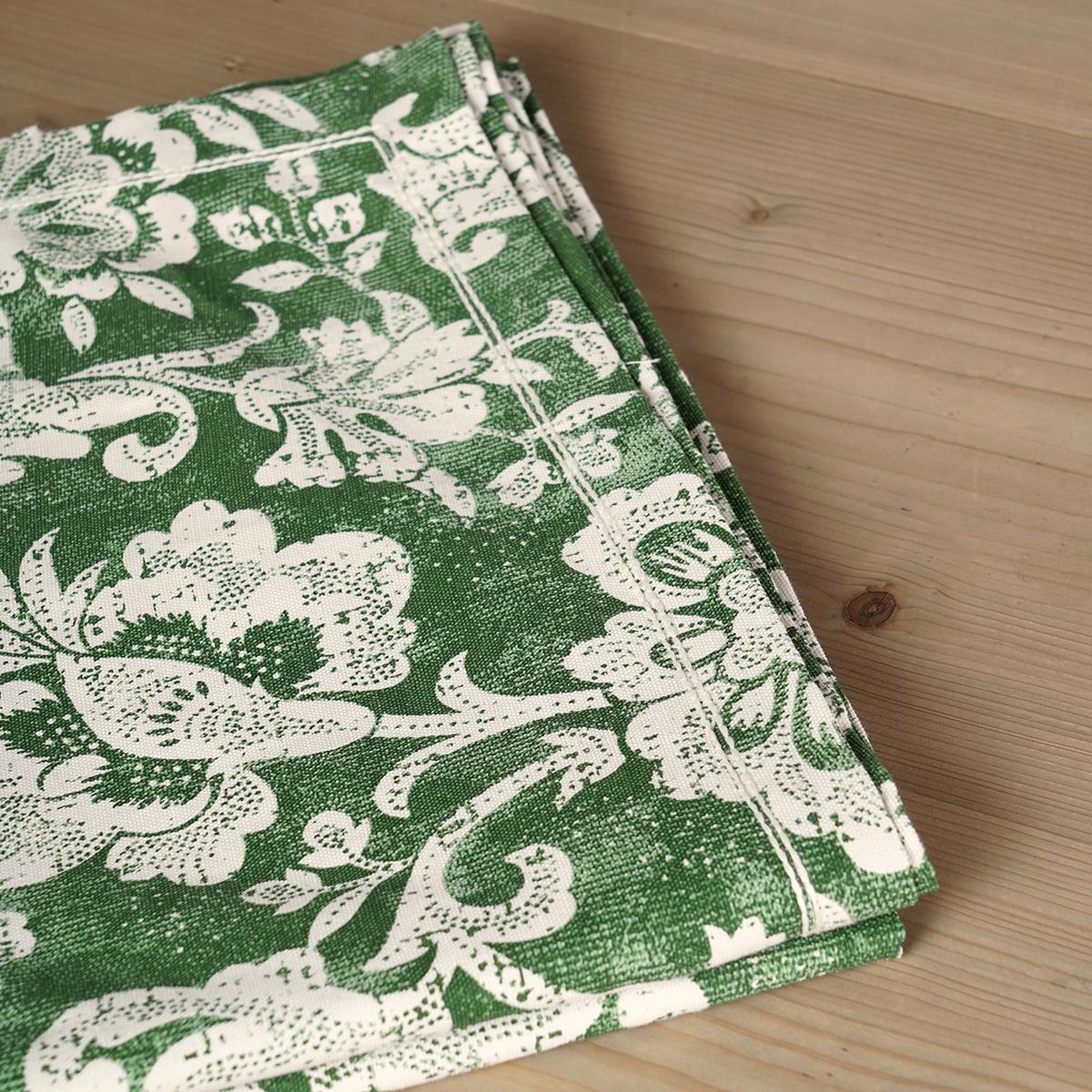 Green Dominoterie Bold Floral Print Cotton Tablecloth | Round, 4-Seater & 6-Seater Sizes
