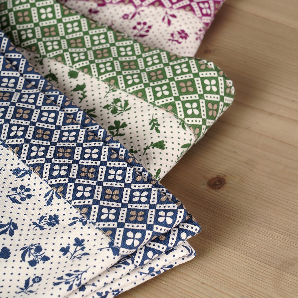 Indigo Dominoterie Small Floral Print Cotton Tablecloth with Geometric Border | Round, 4-Seater & 6-Seater