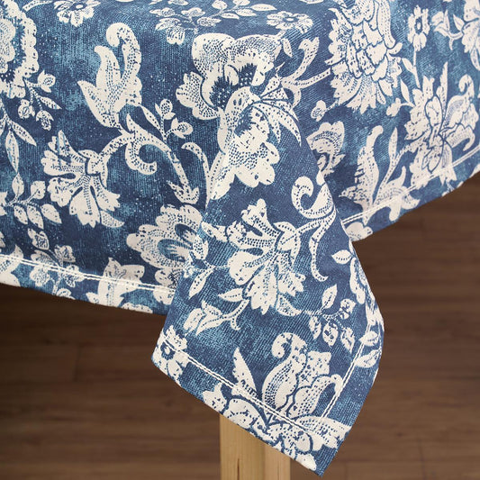 Indigo Dark Blue Dominoterie Bold Floral Cotton Table Cover