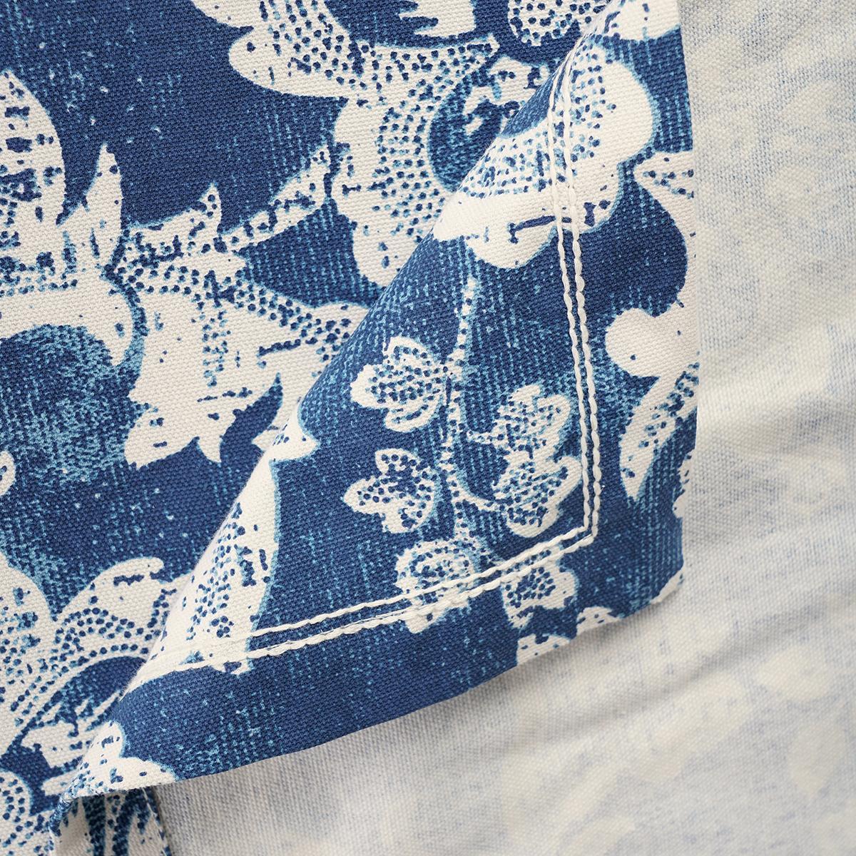 Indigo Dark Blue Dominoterie Bold Floral Cotton Table Cover