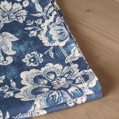 Indigo Dark Blue Dominoterie Bold Floral Cotton Table Cover
