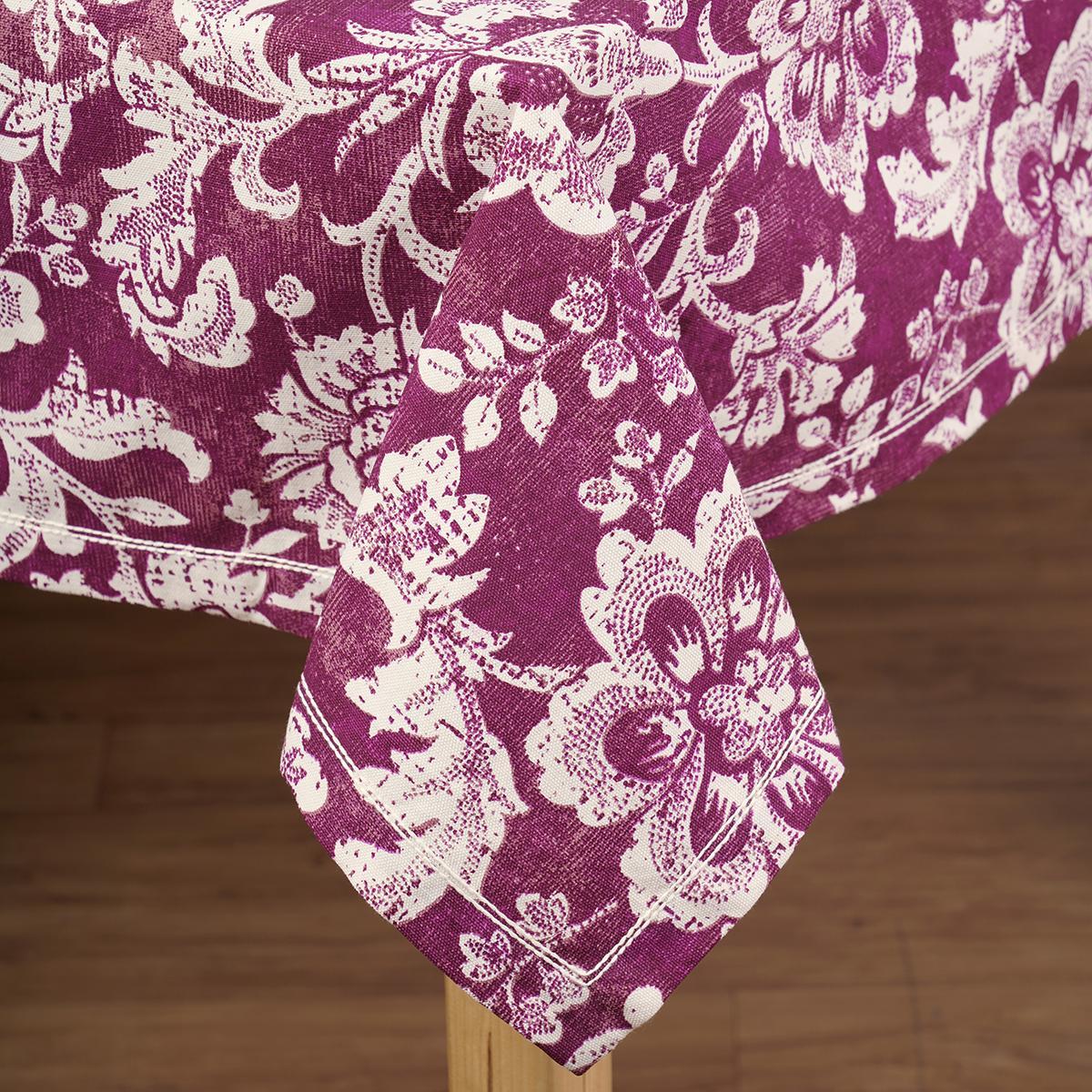 Plum Dominoterie Bold Floral Print Cotton Tablecloth | Round, 4-Seater & 6-Seater Sizes