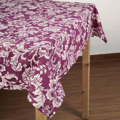 Plum Dominoterie Bold Floral Print Cotton Tablecloth | Round, 4-Seater & 6-Seater Sizes