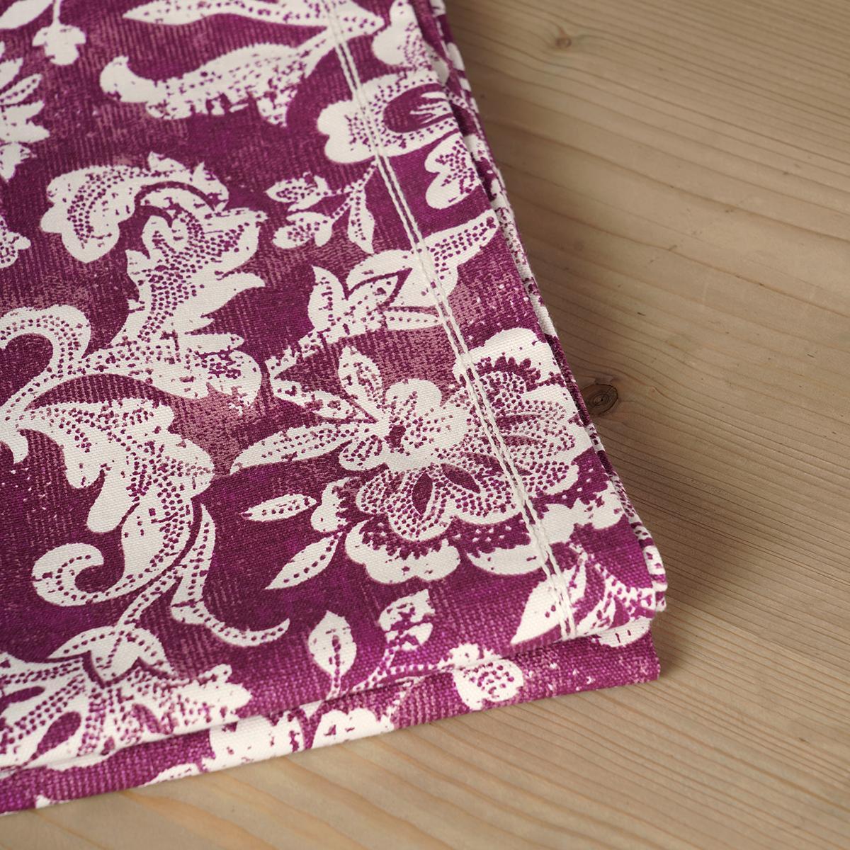 Plum Dominoterie Bold Floral Print Cotton Tablecloth | Round, 4-Seater & 6-Seater Sizes