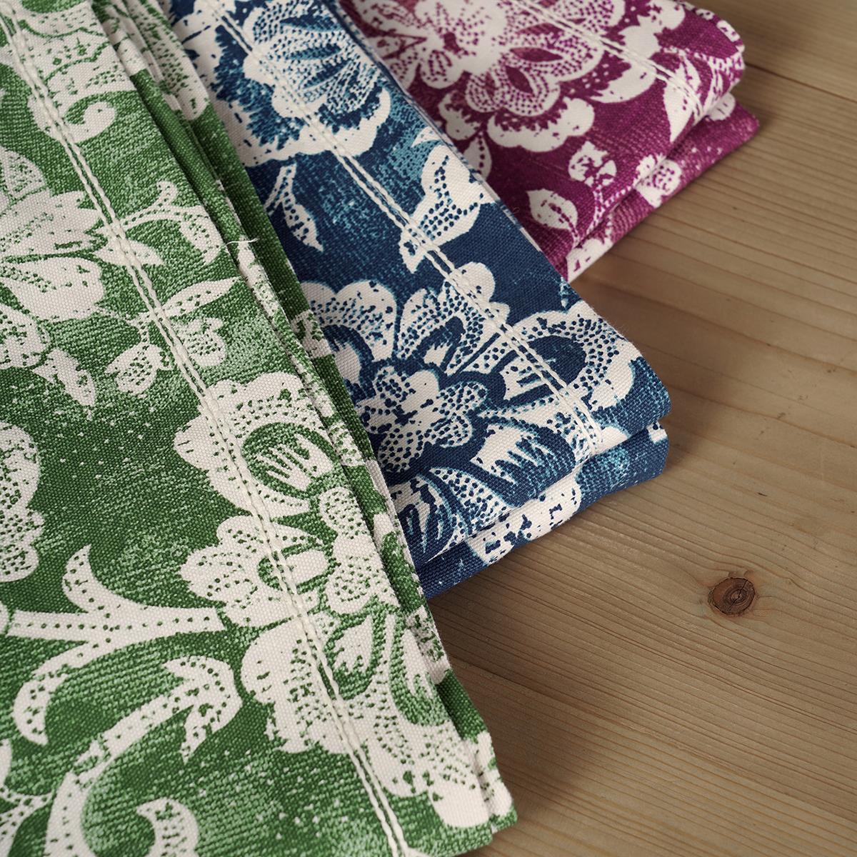 Indigo Dark Blue Dominoterie Bold Floral Cotton Table Cover