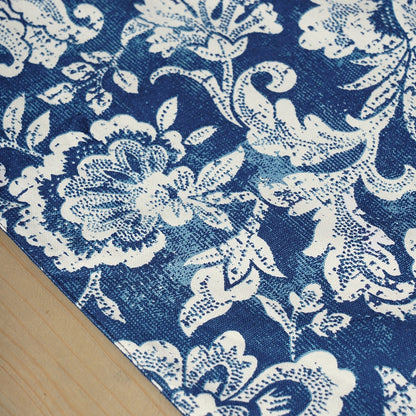 Indigo Blue Cotton Table Runner with Bold Floral Print