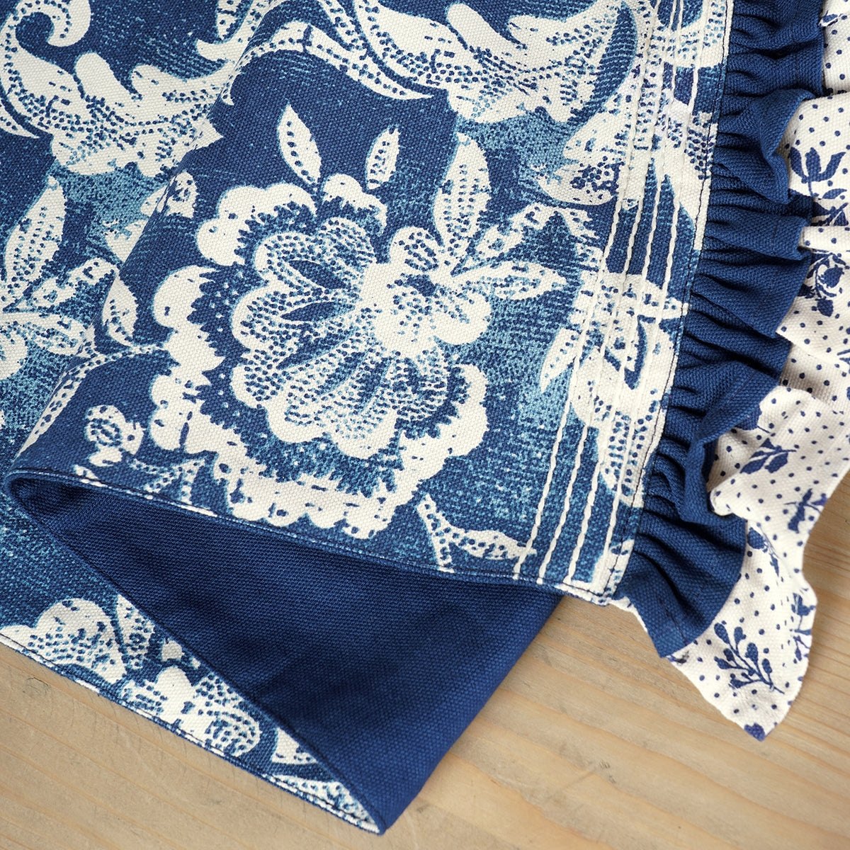 Indigo Blue Cotton Table Runner with Bold Floral Print