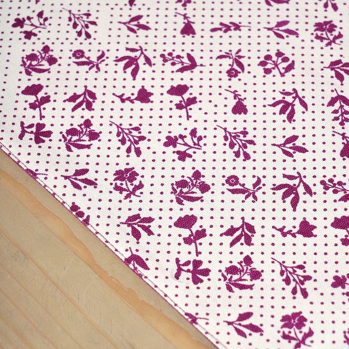 Maroon Dominoterie Floral & Geometric Print Table Runner with Patchwork Border | 100% Cotton
