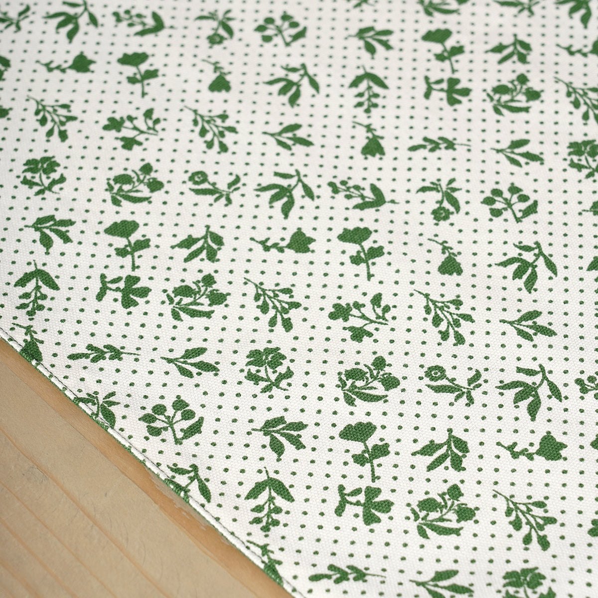 Green Dominoterie Floral & Geometric Print Table Runner with Patchwork Border | 100% Cotton