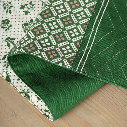 Elegant Green Cotton Table Runner with Geometric Floral Patchwork