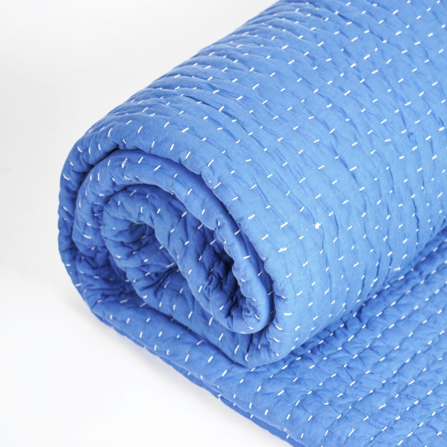Denim Blue Stonewashed Kantha Quilt – 100% Cotton Twin/Queen/King