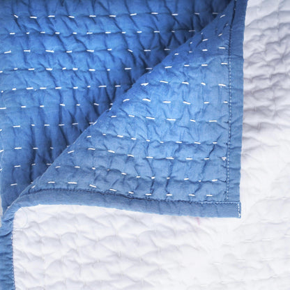 Denim Blue Stonewashed Kantha Quilt – 100% Cotton Twin/Queen/King