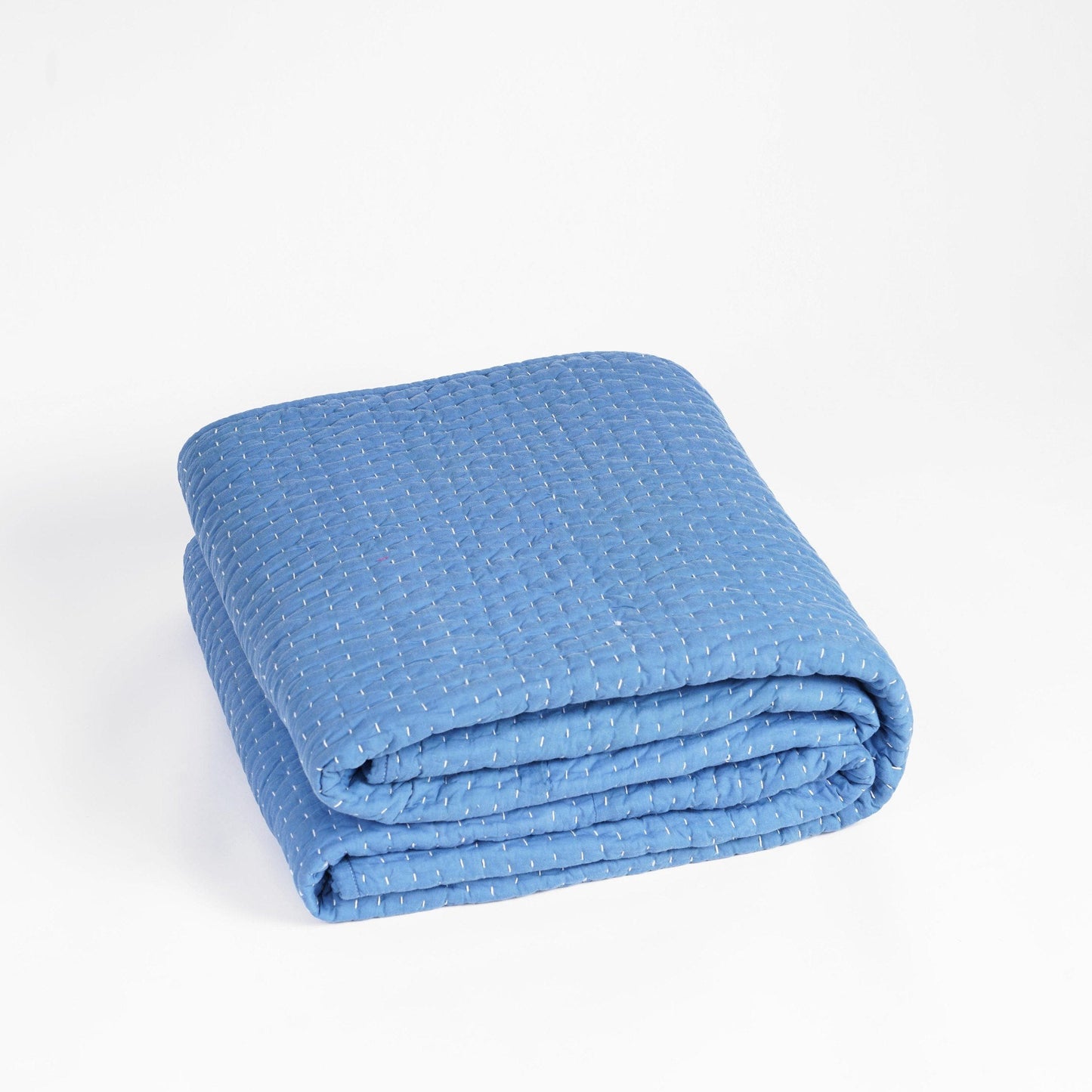 Denim Blue Stonewashed Kantha Quilt – 100% Cotton Twin/Queen/King