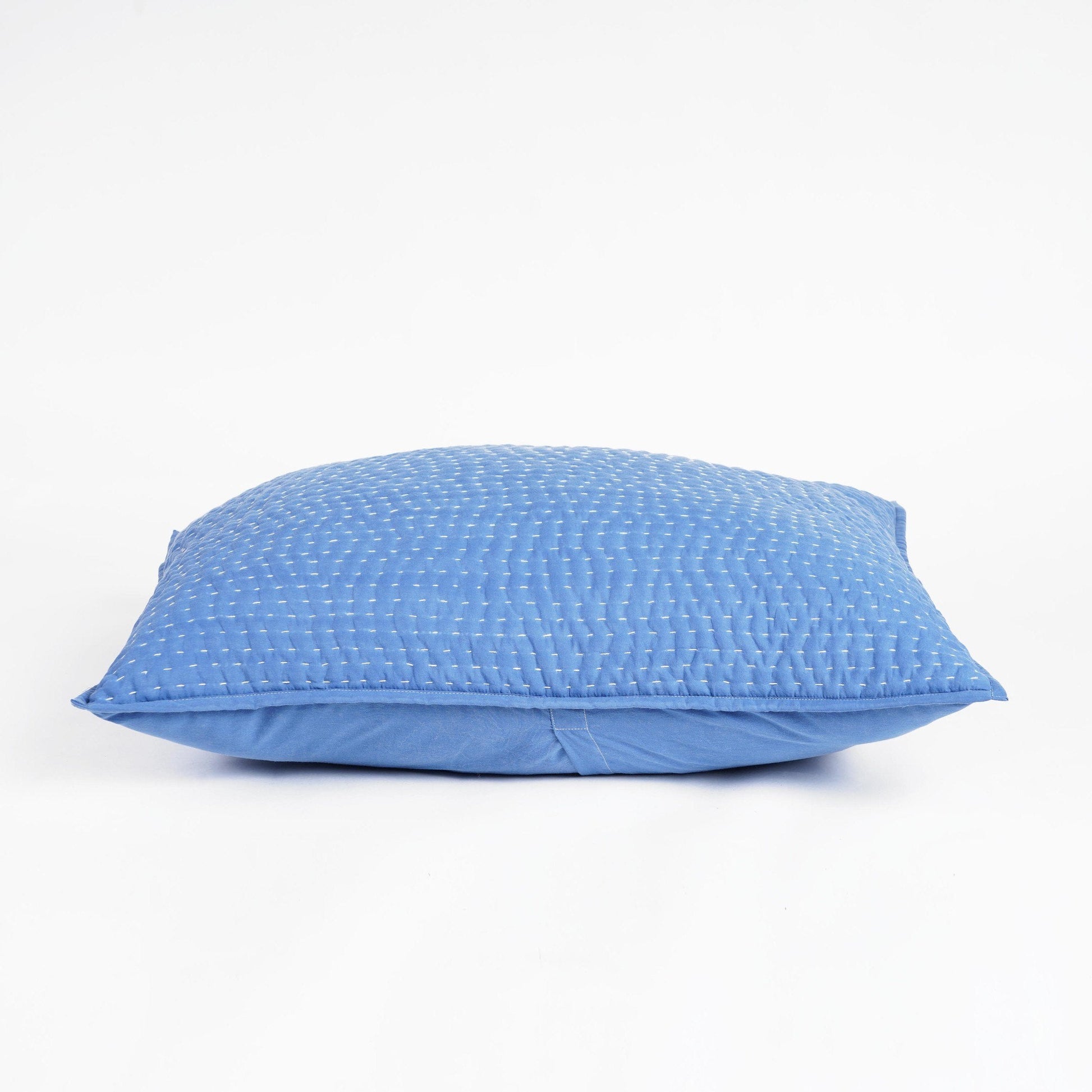 Denim Blue Stonewashed Kantha Quilted Bed Set with Pillow Cases