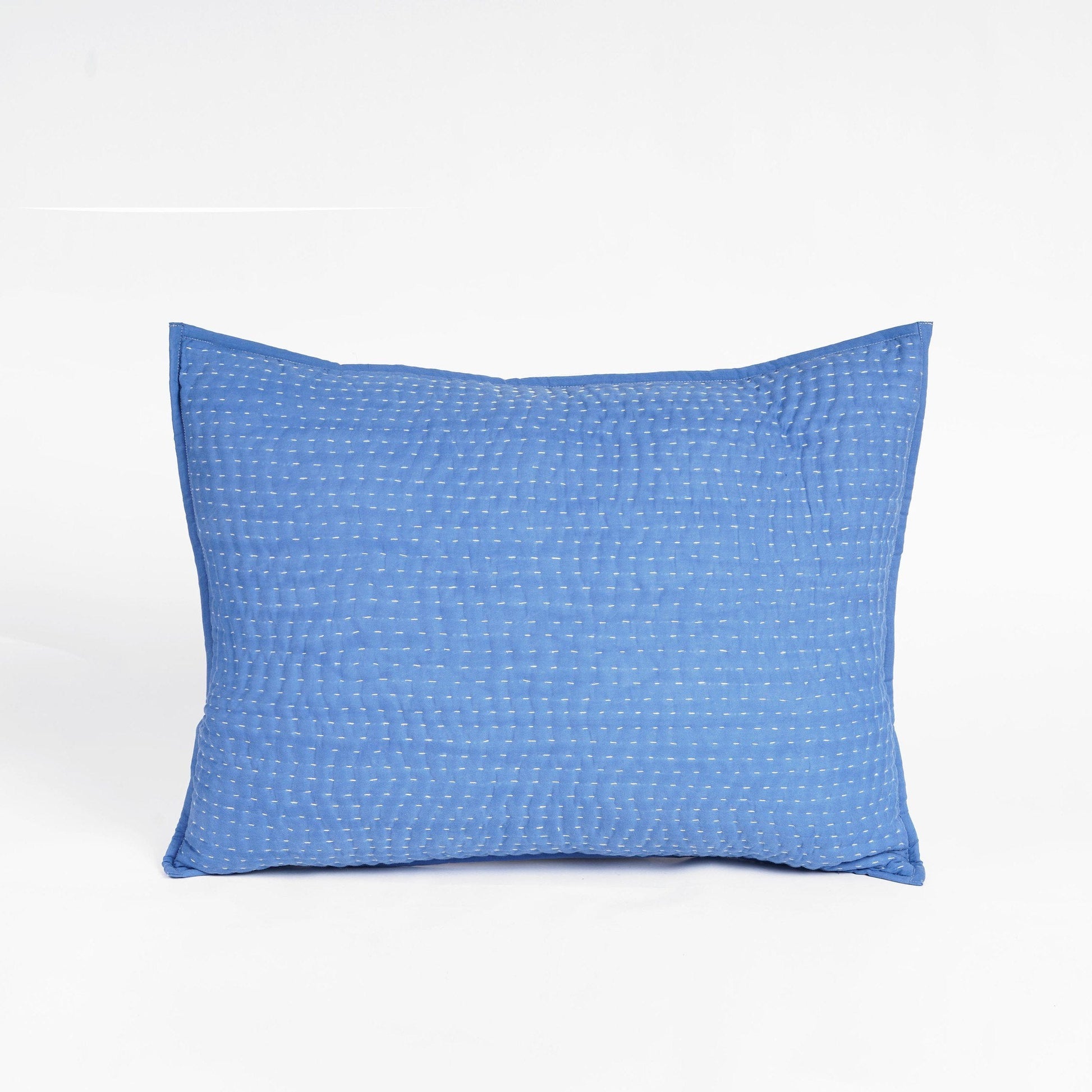 Denim Blue Stonewashed Kantha Quilted Bed Set with Pillow Cases
