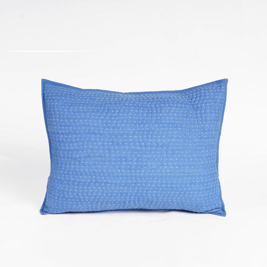 Denim Blue Kantha Pillow Sham – 100% Cotton, Multiple Sizes