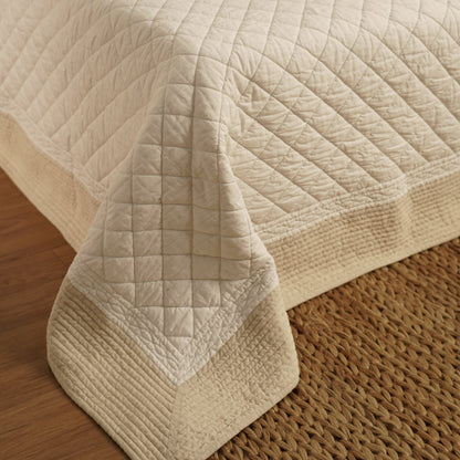 Shwet Natural & White Hand-Quilted Cotton Bed Set | Diamond Pattern | Quilt & Pillow Cases | Twin, Queen & King