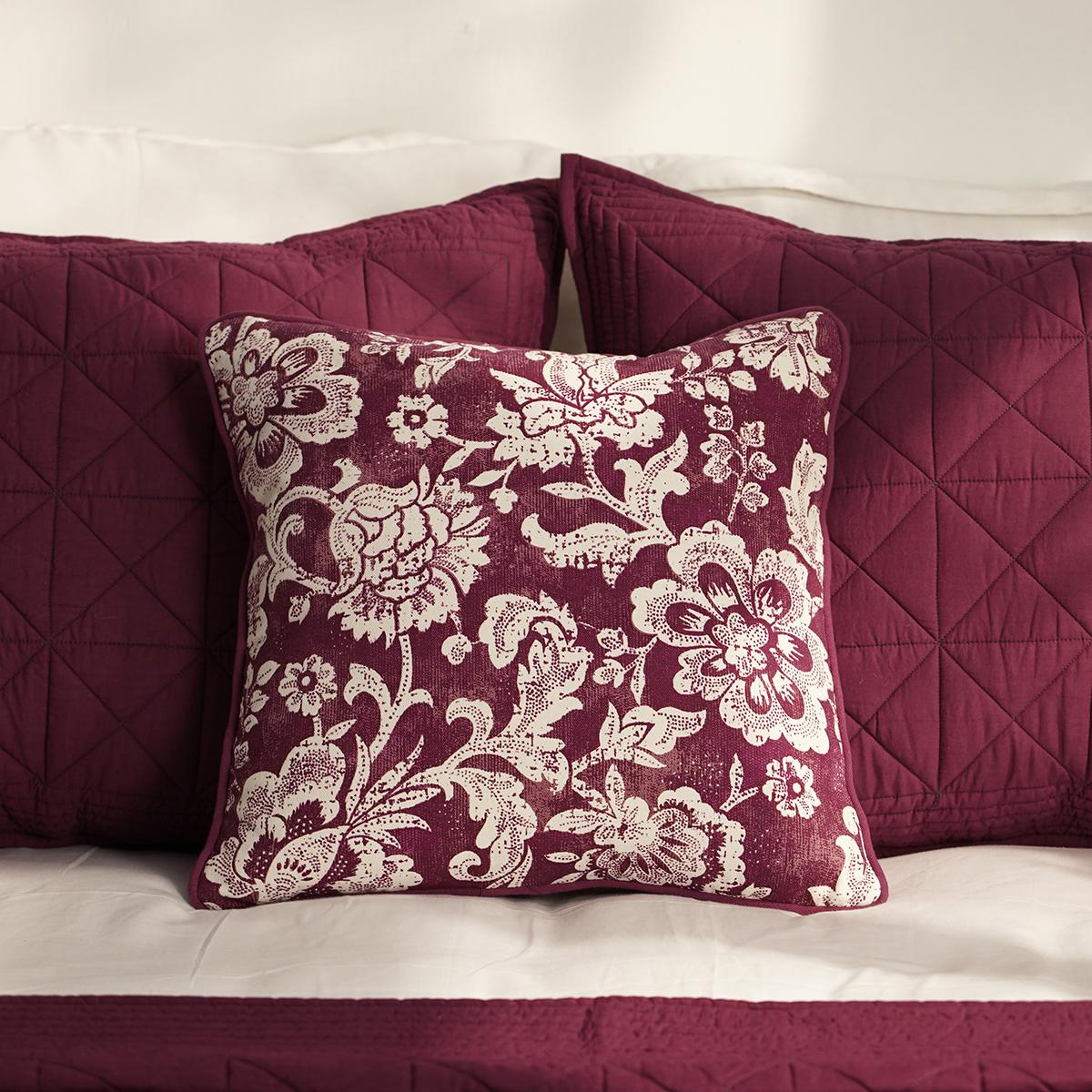Plum DOMINOTERIE Bold Floral Print Cotton Pillow Cover