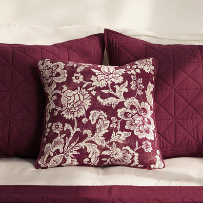 Plum Dominoterie Bold Floral Print Cotton Cushion Cover | 16", 18", 20" & 24" | Zip Closure