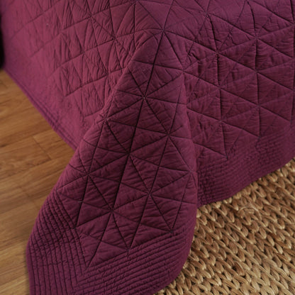 Plum Cotton Quilted Bed Set | Diamond Pattern | Handmade | Twin, Queen & King