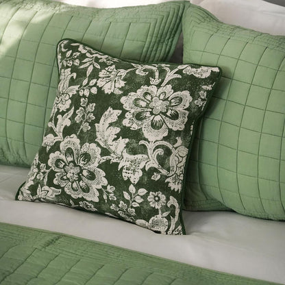 Green Dominoterie Bold Floral Print Cotton Cushion Cover | 16", 18", 20" & 24" | Zip Closure