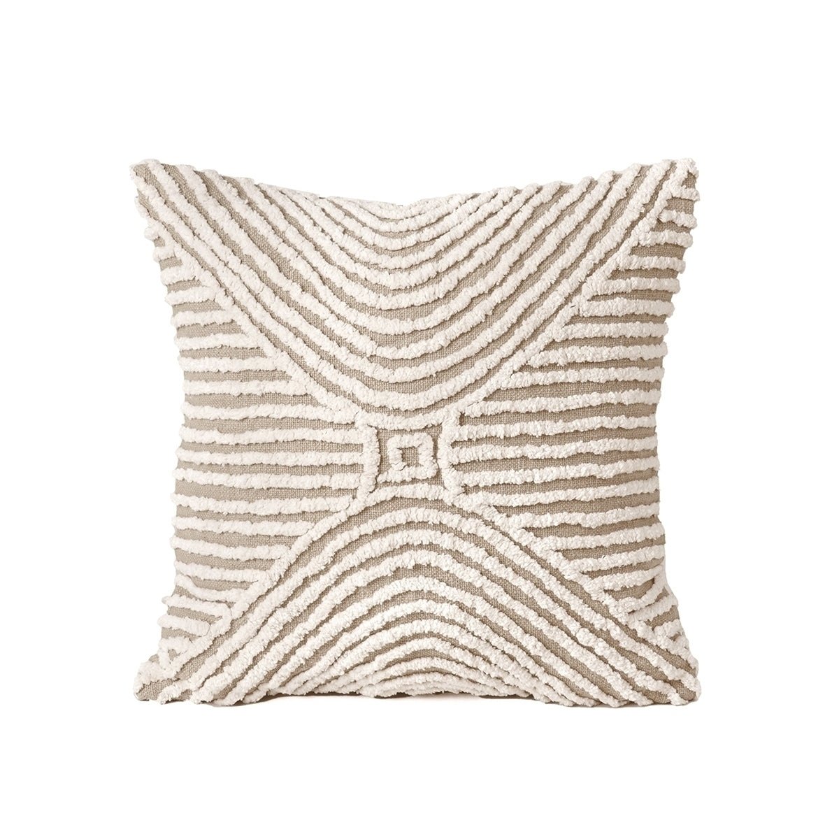 Zulu Off White & Beige Tufted Throw Pillow Cover | 18×18 Inches | Slub Cotton