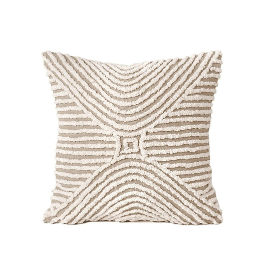 Zulu Off White & Beige Tufted Throw Pillow Cover | 18×18 Inches | Slub Cotton