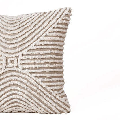 Zulu Off White & Beige Tufted Throw Pillow Cover | 18×18 Inches | Slub Cotton