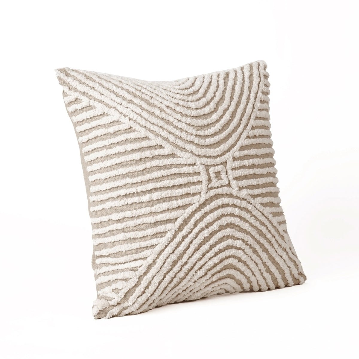Zulu Off White & Beige Tufted Throw Pillow Cover | 18×18 Inches | Slub Cotton